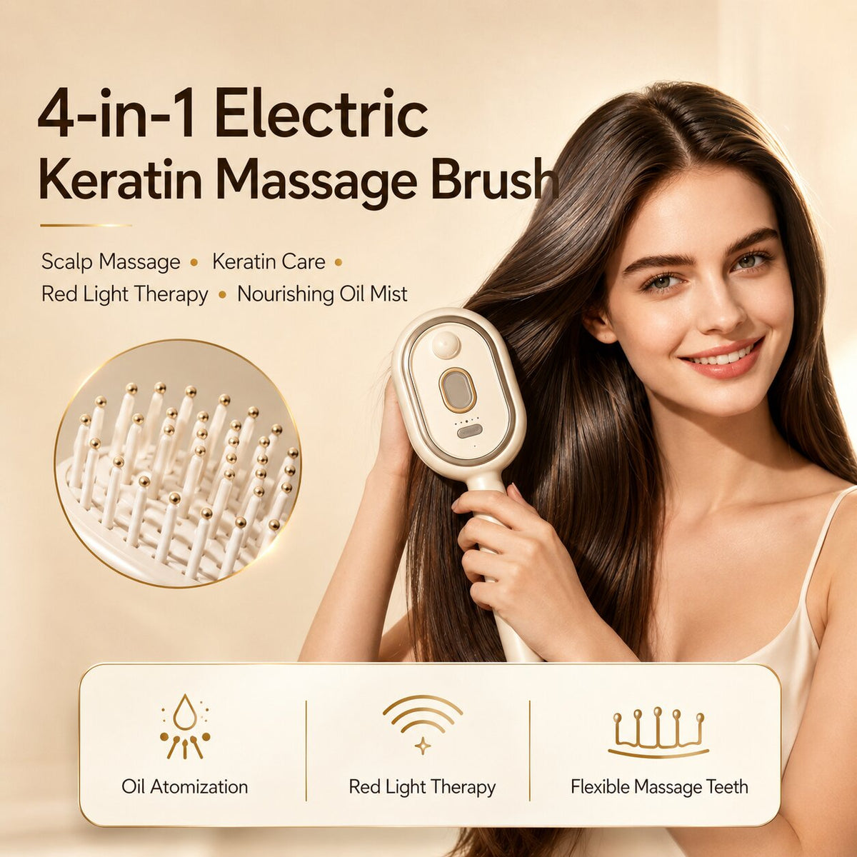 💁‍♀️✨KeshVeda™ 4-in-1 Electric Hair Straightener Massage Keratin Brush⚡⏳Limited-time 48% off