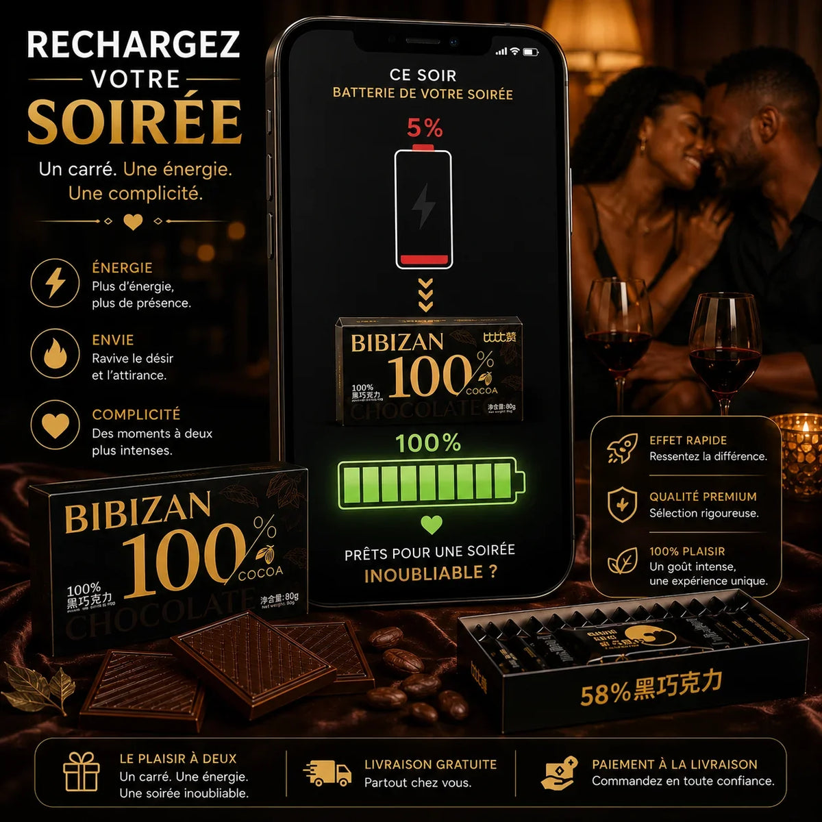 ⚡⏳BIBIZAN™Melty Chocolate for Pleasure and Energy|Rock-Hard in Just 43 Seconds!