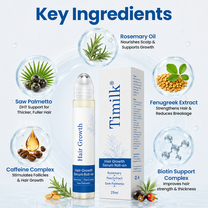 Timilk® Hair Growth Serum Roll-On – 3% Rosemary Oil Scalp Treatment for Thicker, Healthier-Looking Hair | For Men & Women 25ml
